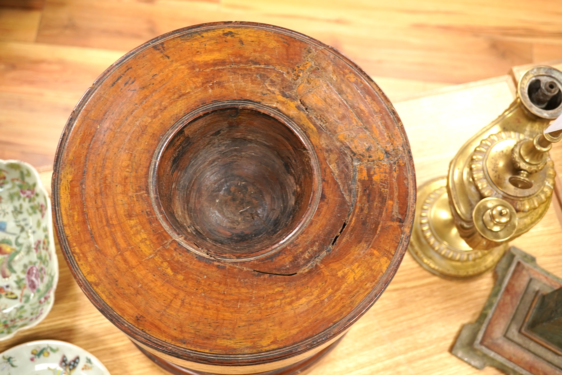 A large Indian solid turned satinwood mortar, Kerala, 19th century, 34cm